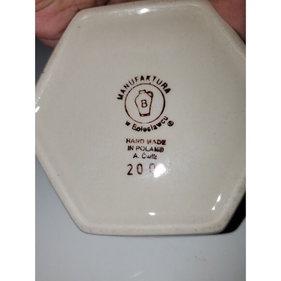 A Boleslawcu Polish Hand Made Ceramic Pottery Trinket Dish Home Decor Signed - Picture 7 of 9